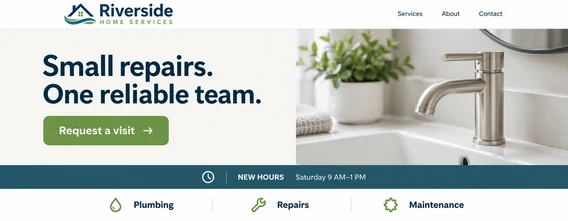 Illustrative home-services website with updated Saturday hours. Not a live client website.